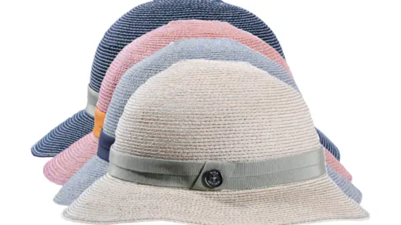 Damen Cloche-Hut aus 100% Hanf, rollbar, mit grosgrain Garnitur und Risa Knopf