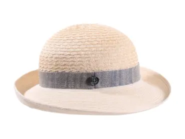 Sommerhut aus Hanf mit Aufschlagkrempe und Leinenband in Ciel