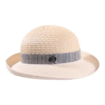 Sommerhut aus Hanf mit Aufschlagkrempe und Leinenband in Ciel