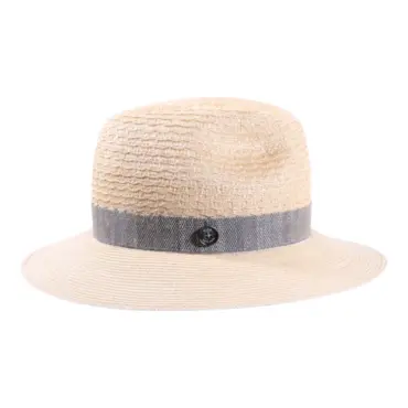 Hanfhut Fedora natur mit cielfarbenem Leinenband