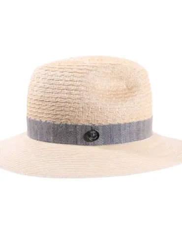 Hanfhut Fedora natur mit cielfarbenem Leinenband