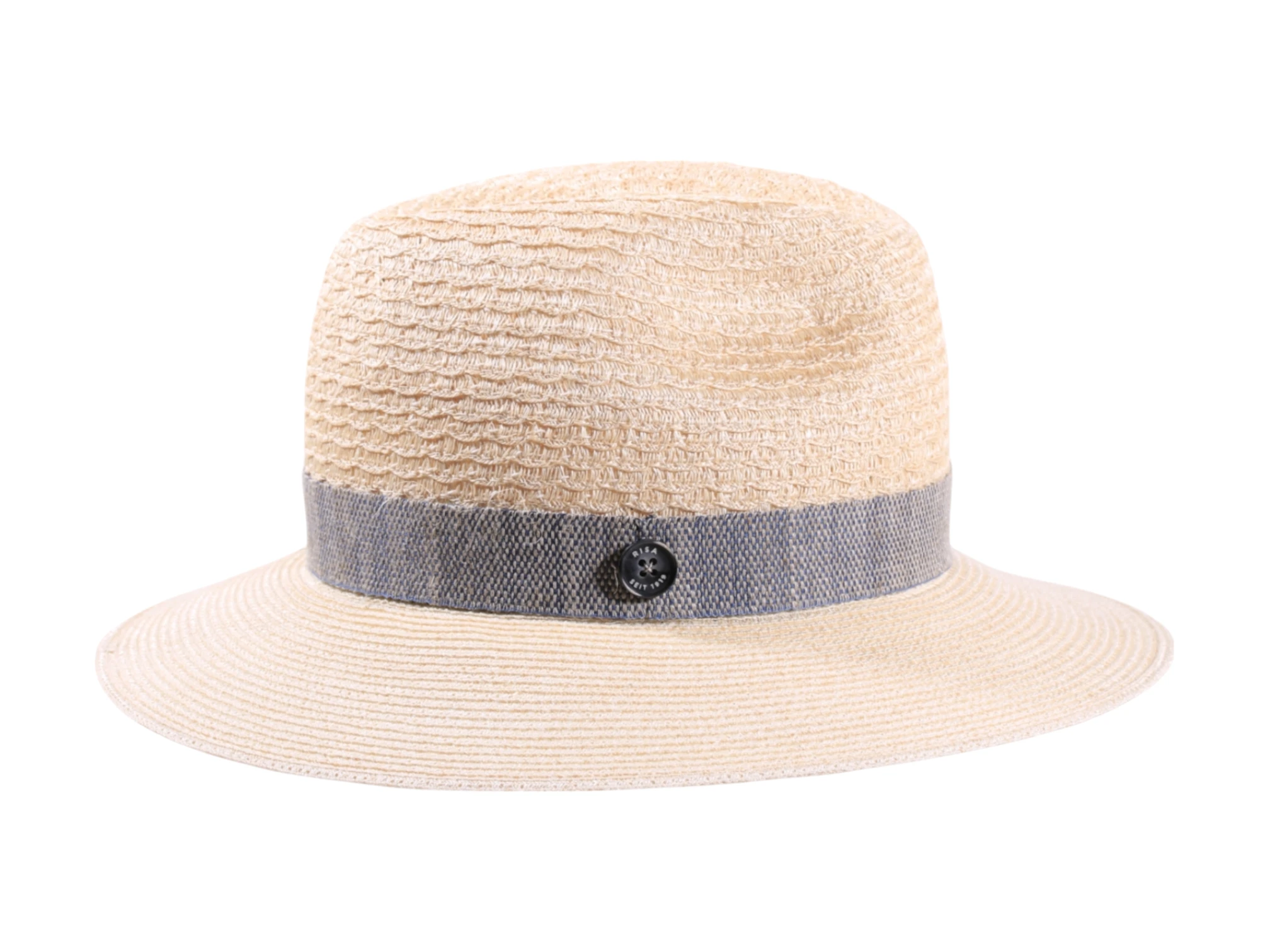 Hanfhut Fedora natur mit cielfarbenem Leinenband