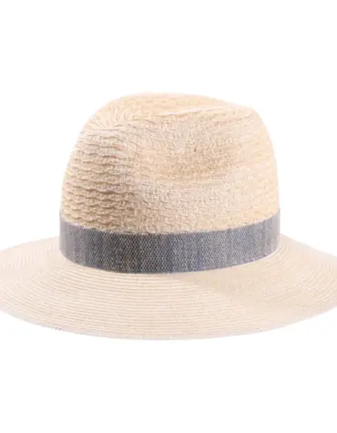 Hanfhut Fedora natur mit cielfarbenem Leinenband