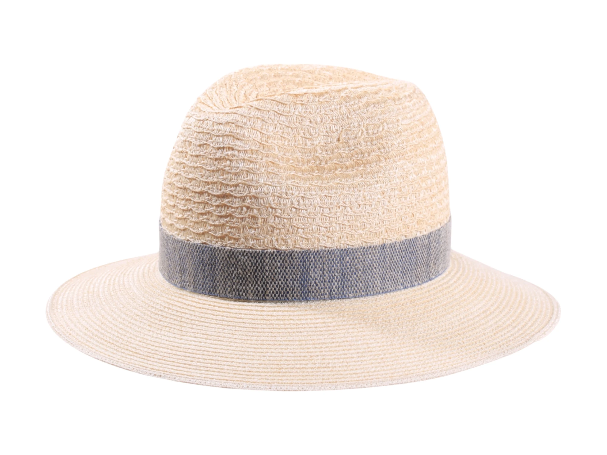 Hanfhut Fedora natur mit cielfarbenem Leinenband