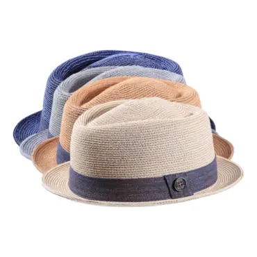 Strohhut Diamant Hanf mit Denim-Baumwollband