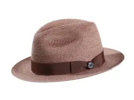 Fedora Strohhut aus meliertem Hanf in Mittelbraun oder Jeansblau