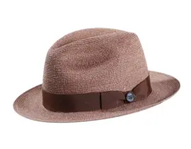 Fedora Strohhut aus meliertem Hanf in Mittelbraun oder Jeansblau