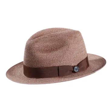 Fedora Strohhut aus meliertem Hanf in Mittelbraun oder Jeansblau