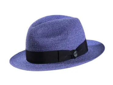 Fedora Strohhut aus meliertem Hanf in Mittelbraun oder Jeansblau