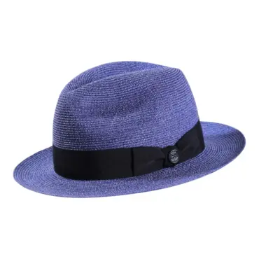 Fedora Strohhut aus meliertem Hanf in Mittelbraun oder Jeansblau