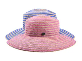 Damen Sommerhut Cloche aus Hanf mit breiter Krempe in Pink und Blau
