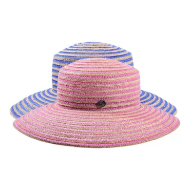 Damen Sommerhut Cloche aus Hanf mit breiter Krempe in Pink und Blau