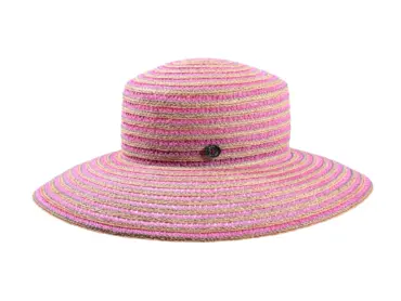 Damen Sommerhut Cloche aus Hanf mit breiter Krempe in Pink und Blau