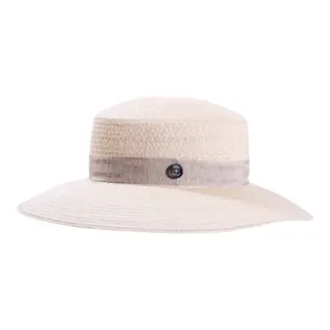 Damen Sommerhut Cloche aus Hanf in Naturbeige mit breitem Leinenband