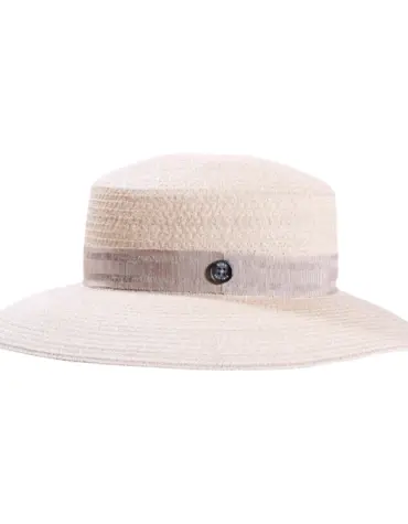 Damen Sommerhut Cloche aus Hanf in Naturbeige mit breitem Leinenband
