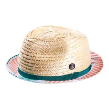 Player-Hut aus Stroh mit buntem Baumwollrand und Risa-Knopf