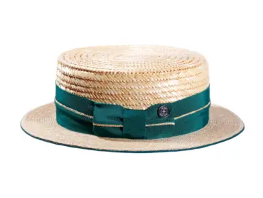Sommerhut Canotier mit grünem Rebsband und Strohgarnitur