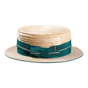 Sommerhut Canotier mit grünem Rebsband und Strohgarnitur