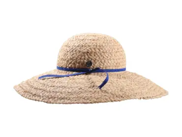Raffiahut mit breiter Krempe in Natur mit Bastband in Nougat, Bourgund oder Royalblau