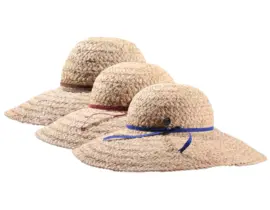 Raffiahut mit breiter Krempe in Natur mit Bastband in Nougat, Bourgund oder Royalblau