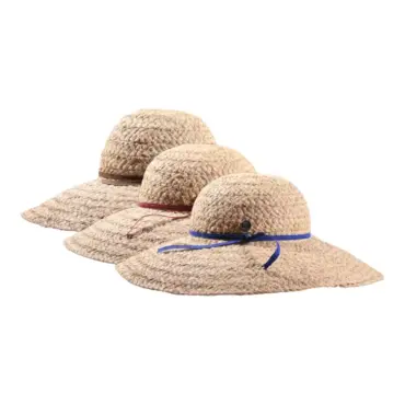 Raffiahut mit breiter Krempe in Natur mit Bastband in Nougat, Bourgund oder Royalblau