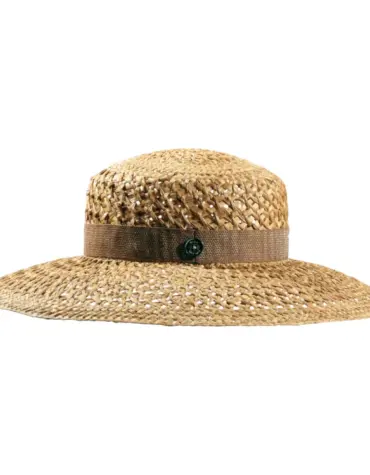 Luftiger Damen Sommerhut Cloche Straw-breeze aus Naturstroh mit Rebsband