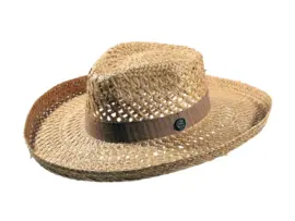 Sommerhut Fedora aus Stroh mit luftiger Flechtung und Leinenband