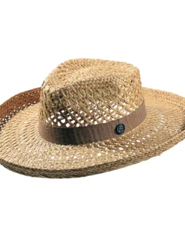 Sommerhut Fedora aus Stroh mit luftiger Flechtung und Leinenband