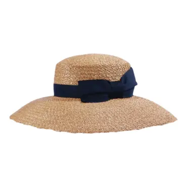 Sommerhut Damen aus Florentiner Stroh mit breitem Rand und Rebsband mit Schleife