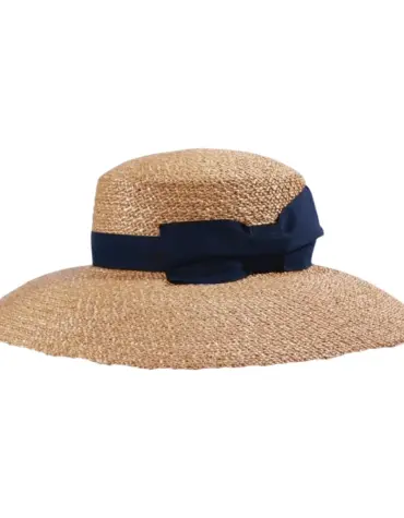 Sommerhut Damen aus Florentiner Stroh mit breitem Rand und Rebsband mit Schleife