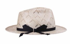 Eleganter Sommerhut Fedora aus Natur-Sisol mit marineblauem Hutband