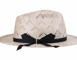 Eleganter Sommerhut Fedora aus Natur-Sisol mit marineblauem Hutband