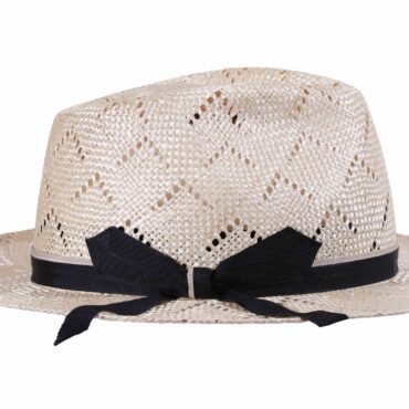 Eleganter Sommerhut Fedora aus Natur-Sisol mit marineblauem Hutband