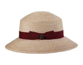 Damen Sommerhut aus superfeinem Weizenstroh mit bordeauxfarbenem Band