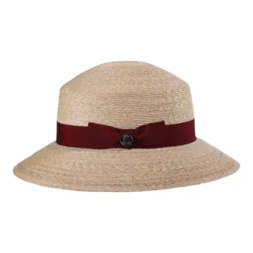 Damen Sommerhut aus superfeinem Weizenstroh mit bordeauxfarbenem Band