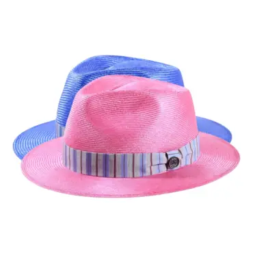 Sommerhut Fedora-Traveler Parasisol in Pink oder Gucci Blau mit gestreiftem Seidenband