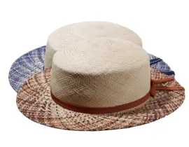 Panamahut mit gesprenkeltem Rand in Braun oder Blau, handgefertigt aus 100% Panama