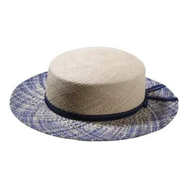 Panamahut mit gesprenkeltem Rand in Braun oder Blau, handgefertigt aus 100% Panama