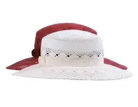 Sommerhut Cloche ventiliert aus Panamastroh in Weiß und Bordeaux