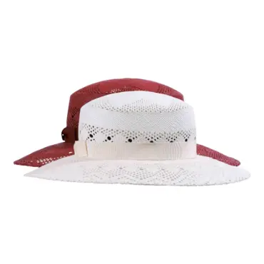 Sommerhut Cloche ventiliert aus Panamastroh in Weiß und Bordeaux