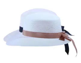 Sommerlicher Damenhut „Liegestuhlhut Panama“ aus Panamastroh mit Rebsband in Beige oder Marine