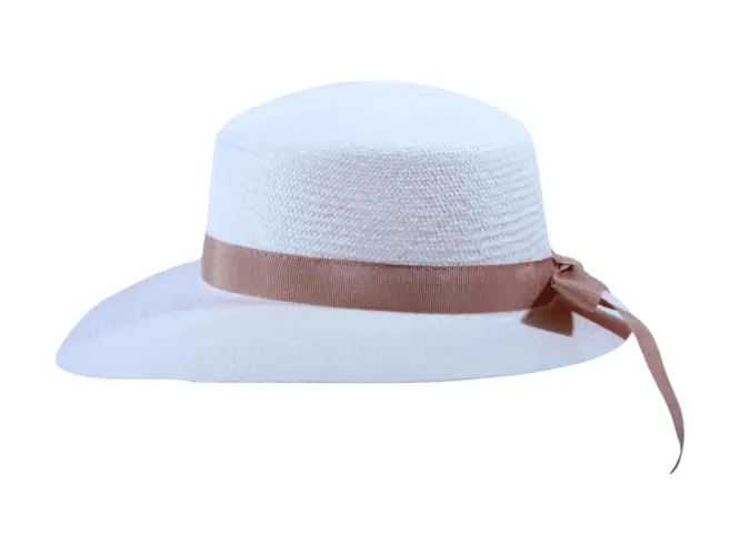 Sommerlicher Damenhut „Liegestuhlhut Panama“ aus Panamastroh mit Rebsband in Beige oder Marine