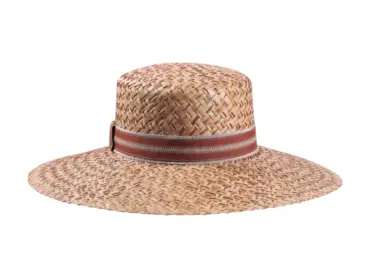 Damen Sommerhut Cloche Palmier aus 100% Stroh mit gestreiftem Leinenhutband.