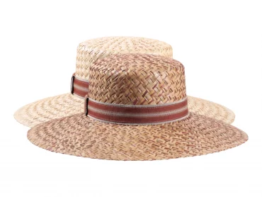 Damen Sommerhut Cloche Palmier aus 100% Stroh mit gestreiftem Leinenhutband.