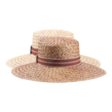Damen Sommerhut Cloche Palmier aus 100% Stroh mit gestreiftem Leinenhutband.