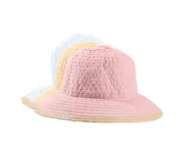 Damen Sommerhut Cloche aus Bänder in Gelb, Lachs und Ciel