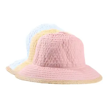 Damen Sommerhut Cloche aus Bänder in Gelb, Lachs und Ciel