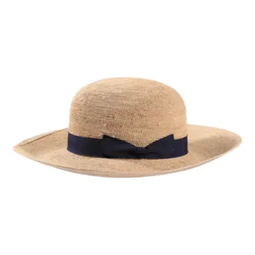 Flexibler Damen-Sommerhut aus Raffia mit marineblauer Masche