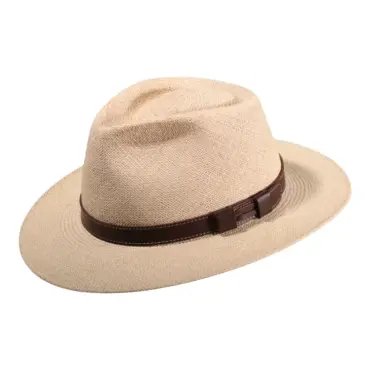 Fedora-Hut aus Twisted Panama mit Lederband in Naturfarbe