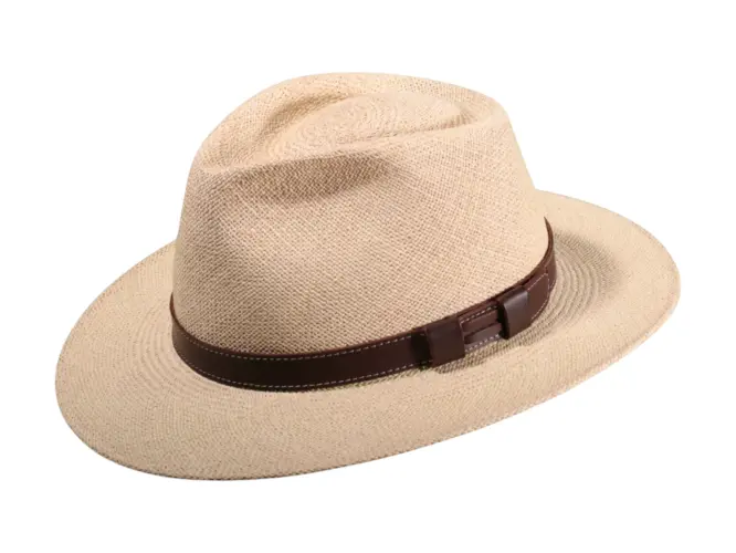Fedora-Hut aus Twisted Panama mit Lederband in Naturfarbe
